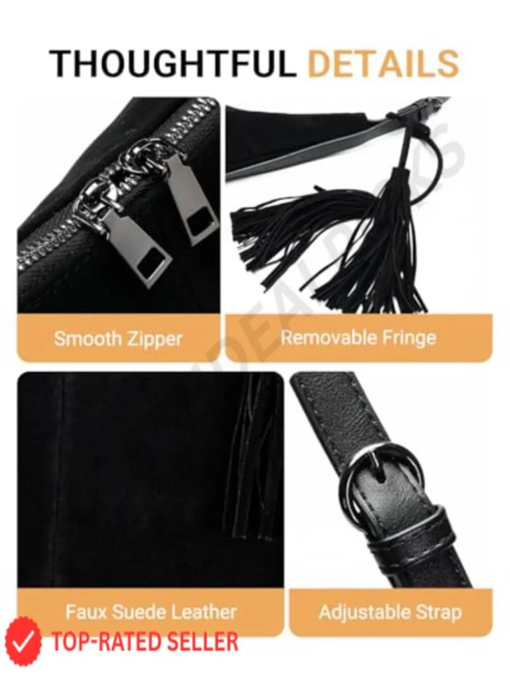 Faux Suede Tassel Hobo Shoulder Bag Women Slouchy Crescent Purse Crossbody